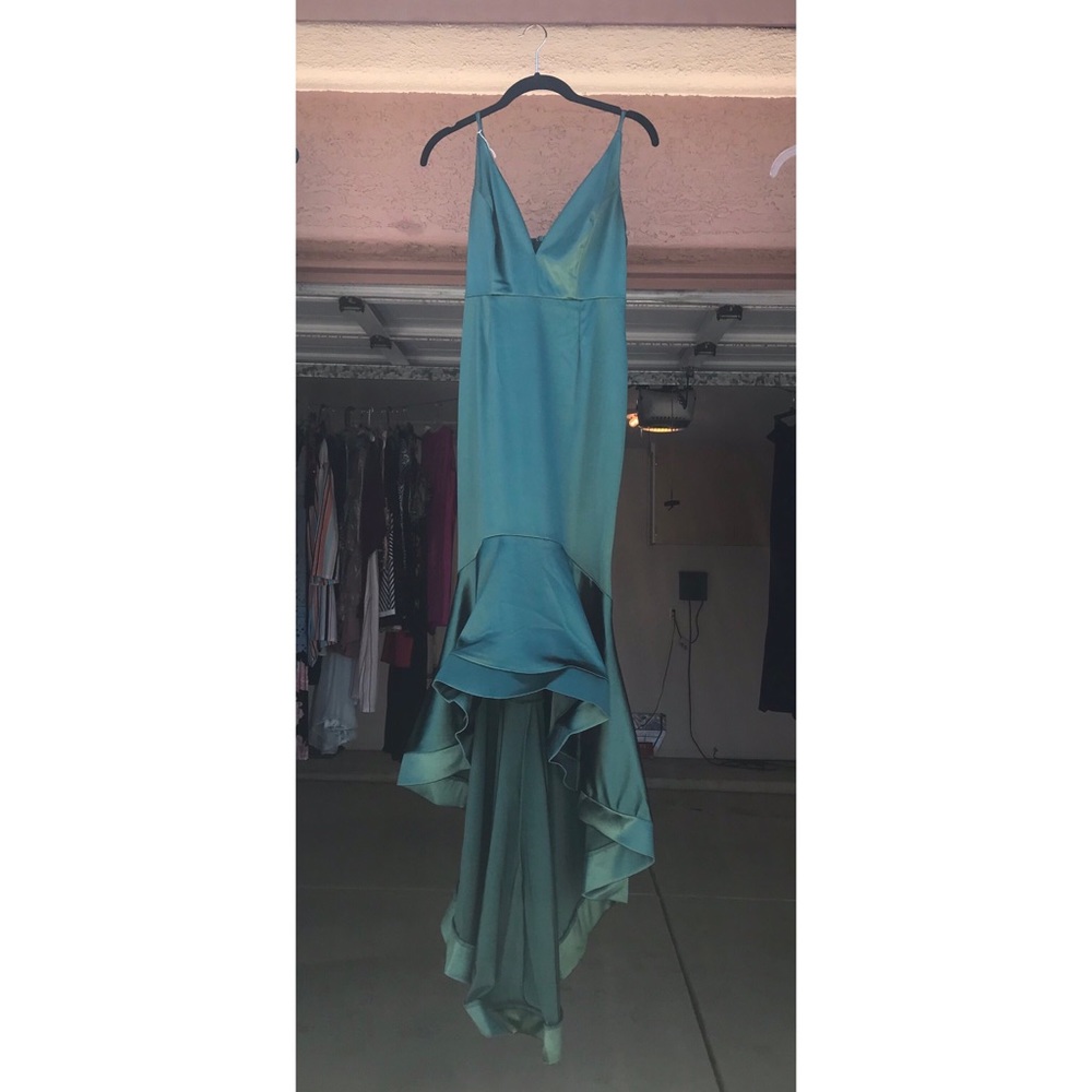 Green Hugh Low satin dress